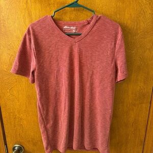 Eddie Bauer Men's Short Sleeve V-Neck Tee in Brick Red